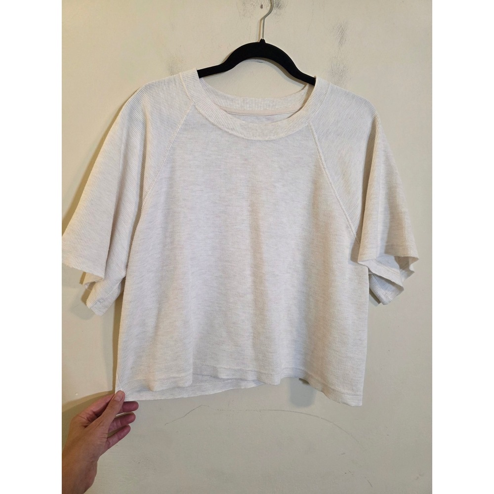 Aerie Cream Waffle Knit Thermal Short Sleeve Raglan Top 3541563026 Large